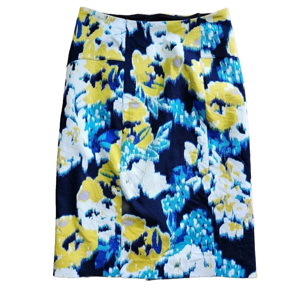 LYSSE Blue Yellow Watercolor Floral Pull On Pencil Skirt‎ Womens Size XS